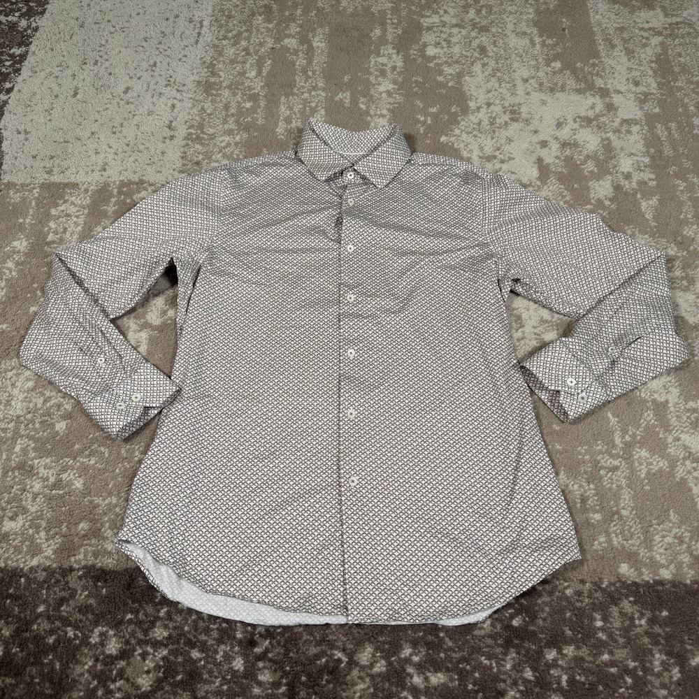 Bugatchi Shirt Men's Large 8 Way Stretch Long Sleeve Geometric Wicking Summer